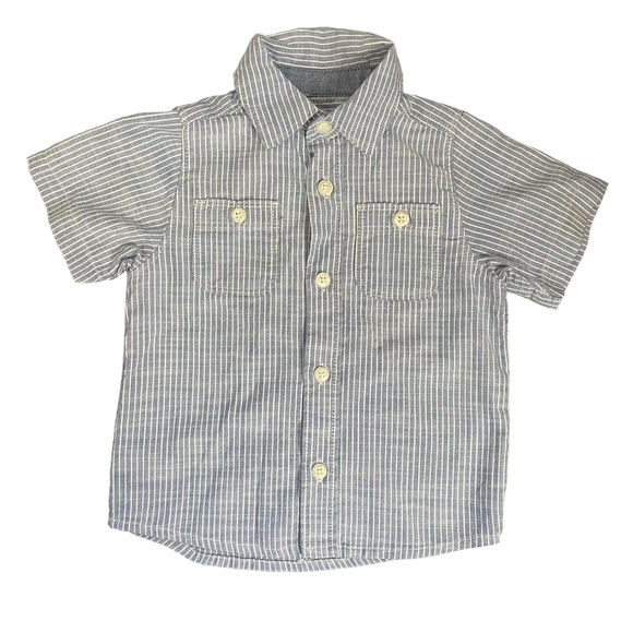 OshKosh B'Gosh Button Down Shirt Woven Short Sleeve Toddler Boys Striped 18 m - Picture 1 of 7